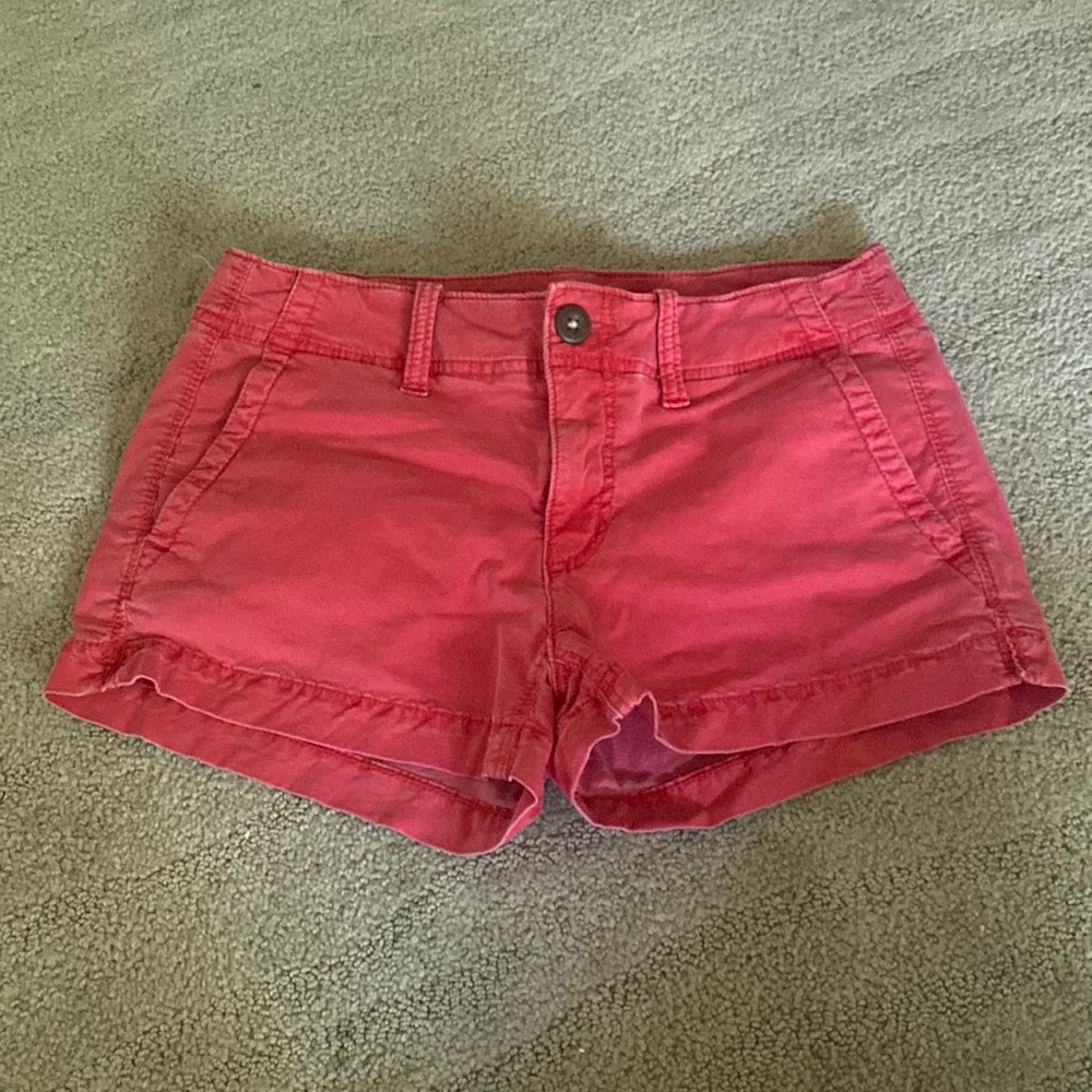 Red american eagle jean shortie shorts